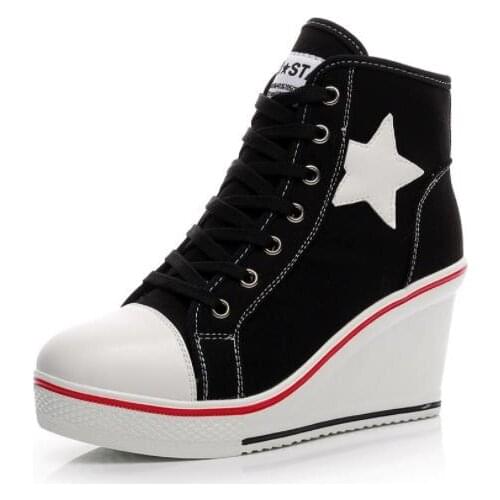 8cm Heel Buckle Strap Women Wedges Shoes Round Toe Genuine Leather Female Casual Platform Shoes Lace Up Increase Female Sneakers