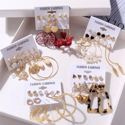 2020 New Fashion Geometric Pearl Shell Acrylic Dangle Drop Earrings For Women ins Bohemia Brincos Statement Earrings Set Jewelry