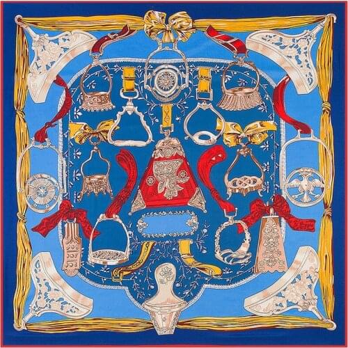 New Twill Silk Women Scarf 130*130 cm Euro Design Saddle Spurs Print Square Scarves High Quality Gift Fashion Large Silk Shawls