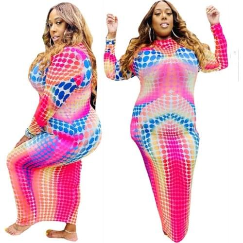 5xl Plus Size Dress Women Wholesale Sexy Bodycon Stretch Print Dresses Fall Maxi Long Sleeve Dresses Fashion 2021 Dropshipping