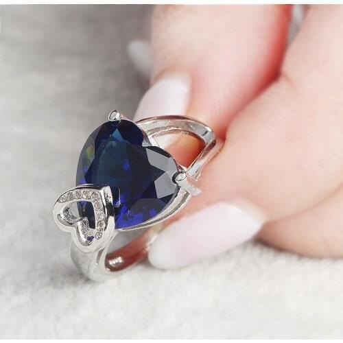 Heart-shaped natural crystal silver-plated ladies ring ladies fine jewelry lovers surprise gift jewelry party dress up ring