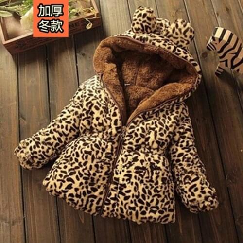 Girl winter coat thick warm kids leopard hoodied coats Parkas cotton padded children girls outerwear