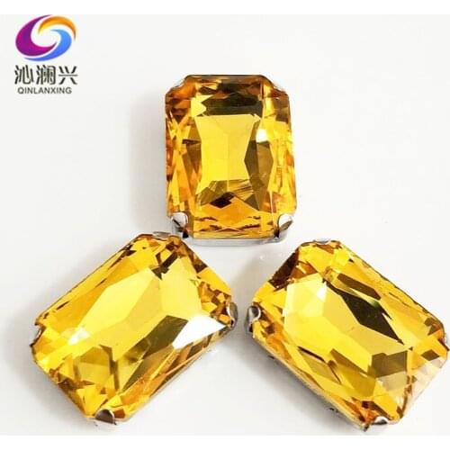 Golden yellow Rectangle octagonal shape High quality Glass Crystal sew on claw loose rhinestones,Diy Clothing accessories SWC19