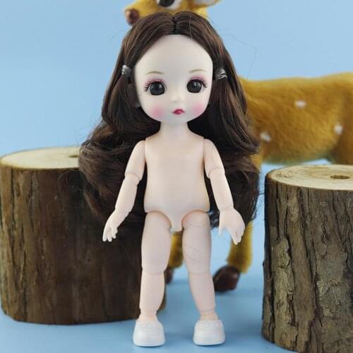 1pcs 16cm 1/8 Dolls Nude Baby With White Muscle Fashion Toy Jointe Long Movable Dolls Wig Naked Dolls For Girls Gifts U4X5