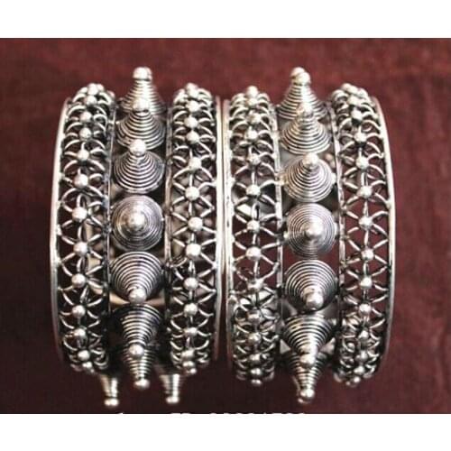 2PC National characteristics Handmade Miao Silver Bracelet style Fine jewe Noble SHIPPING fast