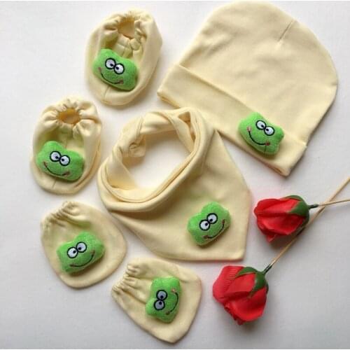 2018 Newborn Baby Cute Mittens Anti-scratching Sets 100% Cotton Soft Warm Newborn Gloves, Hat, Bib 4pcs Mittens Sets