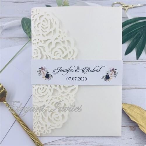 3 Folds Ivory Laser Cut flowers Wedding Invitations Cards for Wedding Bridal Shower Engagement Birthday Graduation greeting