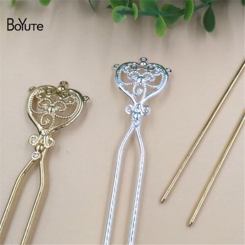 BoYuTe 5Pcs Metal Brass Silver Gold 24*35MM Filigree Flower Hair Stick with Multihole Diy Jewelry Findings