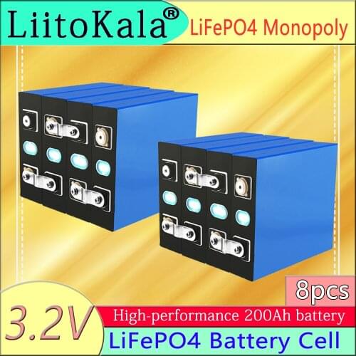 LiitoKala Lifepo4 3.2v 200ah rechargeable battery 24v200ah Suitable for Solar Energy long life 3500 Cycles EU US TAX FREE 8pcs