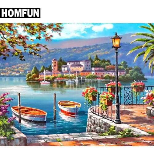 HOMFUN Full Square/Round Drill 5D DIY Diamond Painting "Seaside town" Embroidery Cross Stitch 5D Home Decor Gift A02286