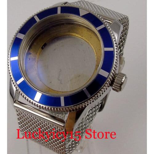 Bliger Steel Polished Watch Case Mineral Glass Rotating Bezel Screwdown Crown fit ETA 2836 MINGZHU 2813 Metal Strap