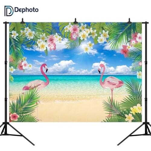 DePhoto Flamingo Beach Party Newborns Baby Shower Seamless Vinyl Photography Backdrop Photo Background Studio Prop PGT334