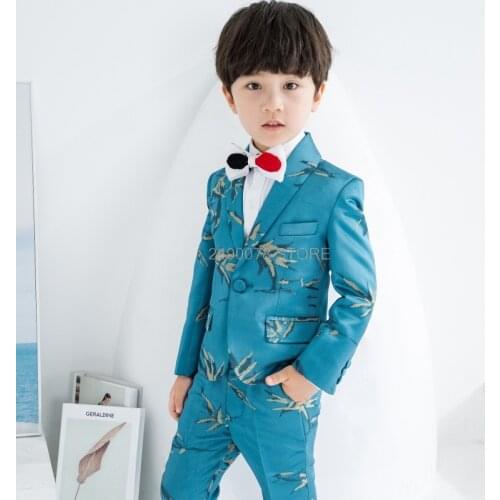 Flower Boys Luxurious Wedding Suit Gentleman Jacket Vest Pant 3Pcs Dress Children Piano Stage Show Performance Costume