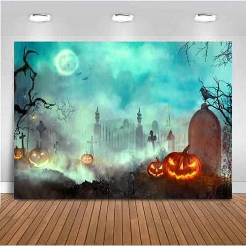 Halloween cemetery backdrop for photography Scary pumpkin Full moon night photo booth background happy halloween decoration