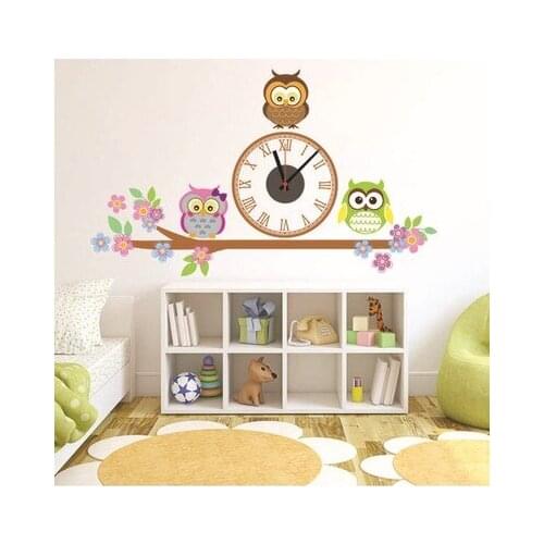 2016 hot sale owl sticker home decor electronic diy wall clocks watch living room children love bedroom decoration free shipping