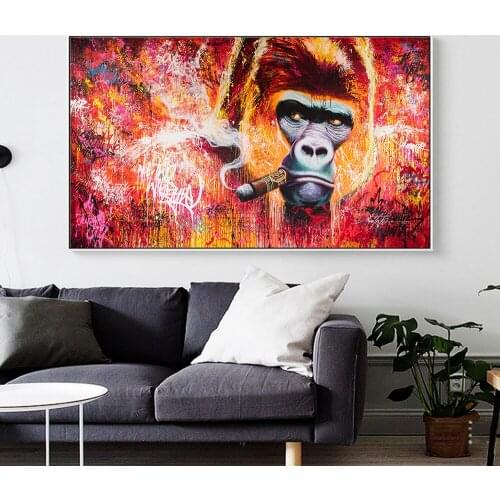 Smoking Monkey Posters Abstract Gorilla Animal Canvas Painting Prints Modern Wall Art Picture for Living Room Home Decor
