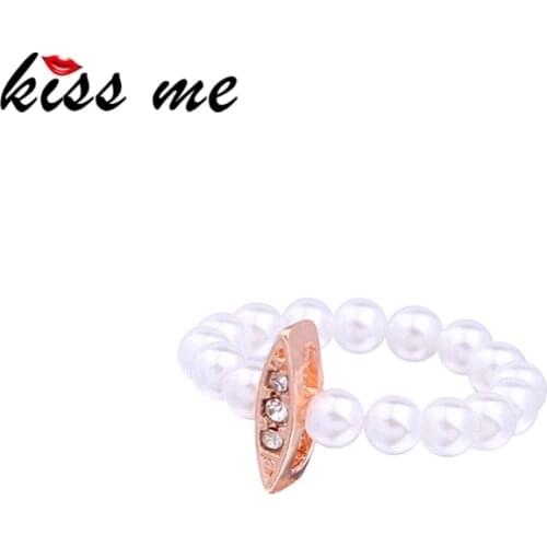 KISS ME Geometric Simulated Pearls Elastic Ring 2018 Latest Anniversary Rings for Women Brand Jewelry Valentines Gift