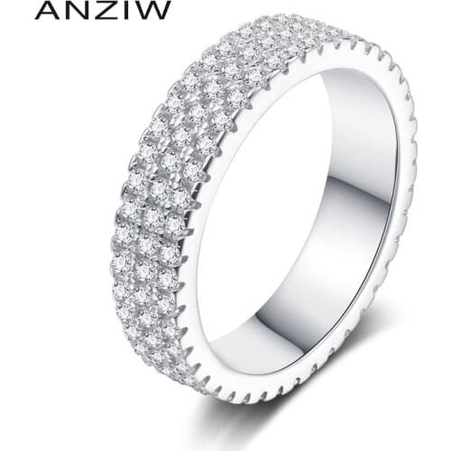 Luxury 925 Sterling Silver Women Engagement 3 Rows Full Eternity Rings Simulated Diamond Wedding Silver Eternity Ring Jewelry