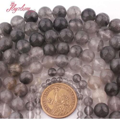 Round Smooth Cloudy Quartzs Crystal Stone Spacer Loose Beads 15"for DIY Accessories Women Men Necklace Bracelets Jewelry Making
