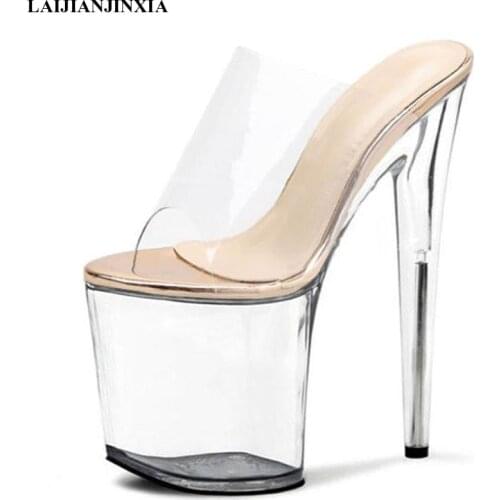 LAIJIANJINXIA New 20 CM High Heels Super Big Size Models Wedding Shoes High-Heeled Platform Slippers Summer Transparent Shoes