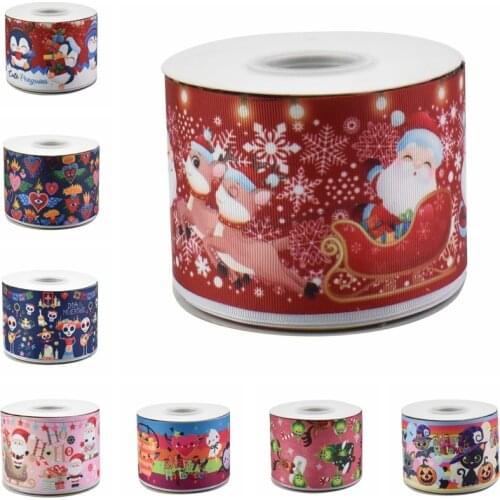 HSD Ribbon free shipping 3" 75mm heat transfer printed Denim fabric series Grosgrain Ribbon 50Yards per Roll