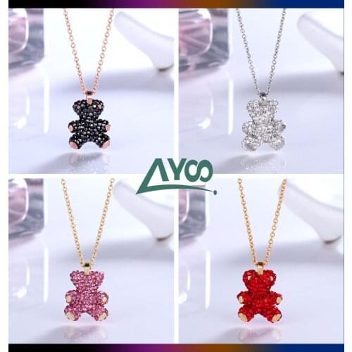 SWA Fashion Jewelry 1:1 High Quality Charming 3D Cute Romantic Fashion Multicolor Bear Pendant Necklace Romantic Gift For Women