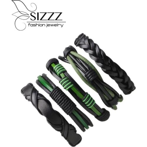 SIZZZ 19.5CM Long Leather suit Mens bracelet Vintage woven leather bracelet&bangles for men