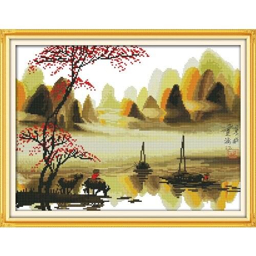 Poetic lijiang Li River (2) cross stitch kit Chinese Aida count 18ct 14ct 11ct printed embroidery DIY handmade needlework decor