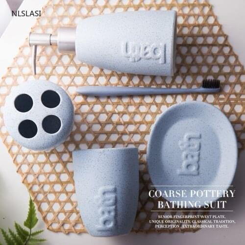Simplicity Style Ceramic Four-piece Bathroom Home Bathroom Set Portable Lotion Bottle Toothbrush Holder Mouth Cup Soap Dish