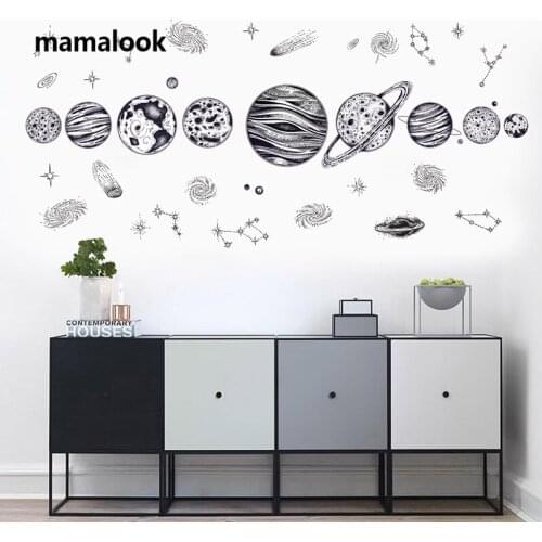New Europe Style Cartoon Cosmic Planet galaxy wall sticker for Kids Room Learning Outer Space for Living Room Art Decals PVC