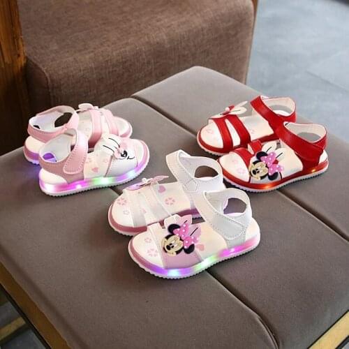 Disney Minnie 2021 summer new girls LED light-up sandals fashion light-up princess shoes baby soft-soled light-up shoes
