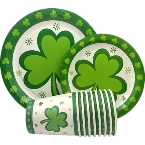 Omilut St. Patrick’s Day Party Disposable Set Irish Shamrock Irish Fesitival Party Decor White Green Clover Four Leaves Supplies