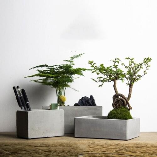 Rectangle large cement flower pot silicone mold home vase decoration succulent plants concrete planter pencil vase molds