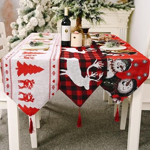 1Pcs Christmas Table Mat Tablecloth Linen Embroidere Tree Snowman Elk Table Runners Table Flag Festival Table Decoration