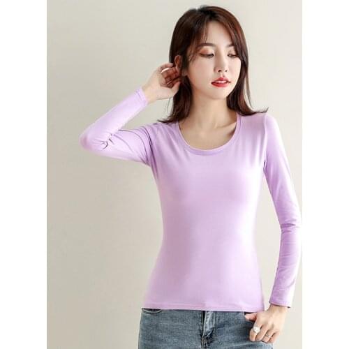 New Women Tee Spring Summer 2021 High Elastic Young Style O-Neck Long Sleeve Back To The Basics Slim Cotton T-shirt Tops Autum