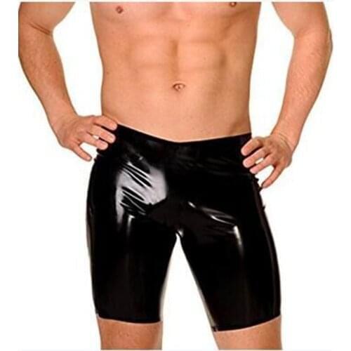 Sexy Men Skinny Faux PU Leather Pants Wetlook Black Short Trousers Leather Pants Sexy Vinyl Leggings Male Clubwear Sex Lingerie