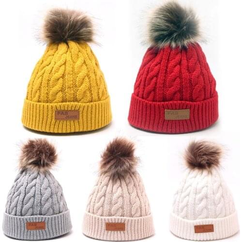Winter Warm Baby Beanies Hat Pompon Children Hats Knitted Cute Cap For Girls Boys Caps Casual Solid Color Girls Hat Kids Beanies