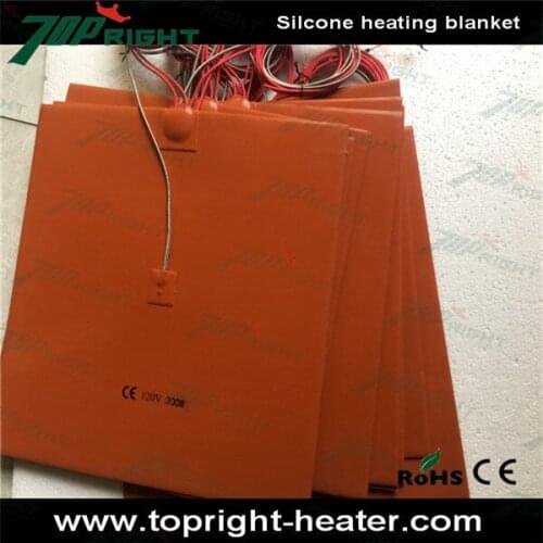 Silicone heater mat 300x300mm Flexible 120 V 300w Silicone Rubber heating element with J TC from Topright