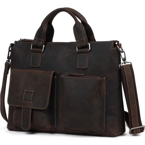 JOYIR Mens Hand Laptop Bag Business Office Bags Man Messenger Shoulder Bag Genuine Leather Briefcase Document Handbags for Men