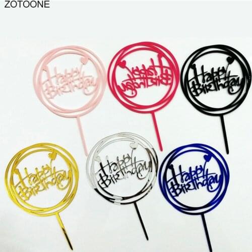 Happy Birthday Cake Topper Acrylic Letter Gold Silver Cake Top Flag Decoration for Boy Girl Birthday Party Wedding Supplies G