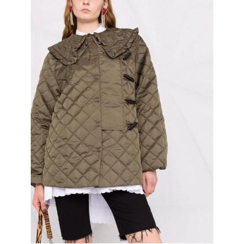 Women Fashion Plaid Parkas Coat 2021 Autumn Winter Ladies Long Sleeve Loose Peter Pan Collar Jacket Outwear Tops Female Jacket