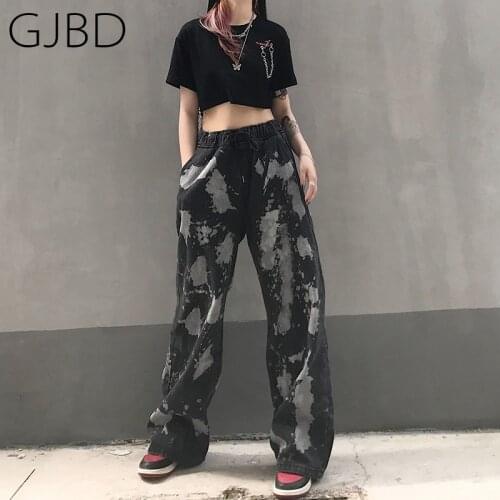 Womens Jeans 2021 New Fashion Tie-dyed Y2K Streetwear High Waist Wide Leg Pants Boyfriend Baggy Harajuku Straight Denim Trouser
