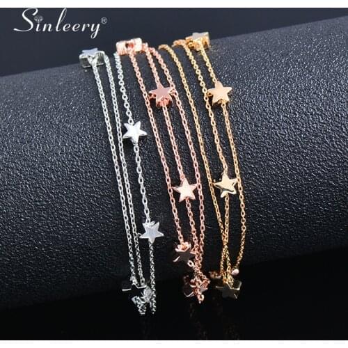 SINLEERY 3 Layers Hand Chain Bracelets Bangle Rose Gold Silver Color Fashion Jewelry for Women 2021 New SL360 SSK