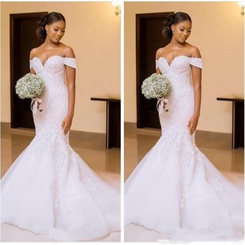 Mermaid Wedding Dresses Bridal Gowns Off Shoulder Lace Appliques Slim Beautiful Custom Made Ladies Vestido De Novia