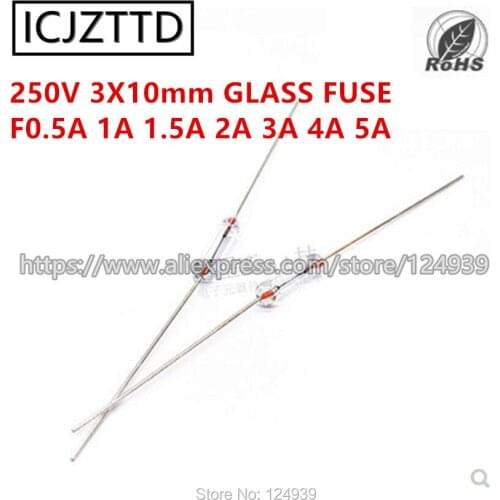 200pcs/Bag 3x10MM 3*10 250V F0.5A 1A 1.5A 2A 3A 4A 5A Fast Quick Blow Glass Fuses With Pin Assortment Glass Sealing Tube 3mmx10m