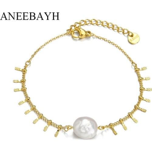 2021 New Fresh Water Pearl Bracelets For Women Stainless Steel Gold Color Tassel Chain Shell Bracelets & Bangles Gift