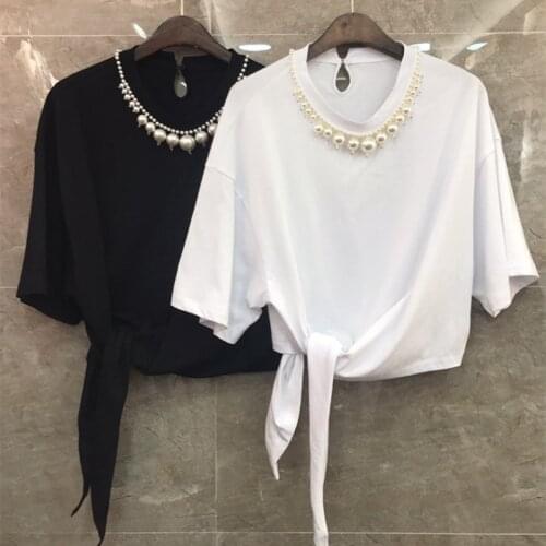 2021 Spring Summer Womens High quality pearls beading T-shirts A627