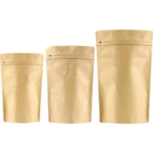 50pcs/lot Kraft Paper Valve Stand-up Bag Foil Coffee Beans Packaging Storage Bags
