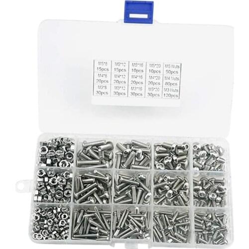 500 Pcs M3 M4 M5 Hex Button Socket Head Cap Screw Nut Hexagon Metric Thread Machine Bolt Assortment Kit Set