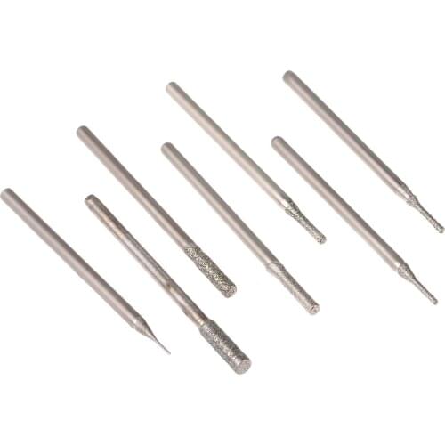 7Pcs 0.5/1.0/1.2/1.5/2/2.5/3mm Cylindrical Diamond Grinding Head Stone Jade Amber Carving Polishing Engraving Tool 2.35mm Shank
